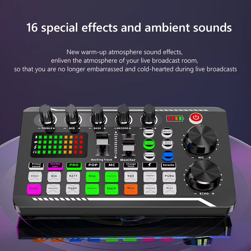 F998 Multifunctional Tuning Sound Card Microphone Mixer Kit Audio Recording Mixer Audio Mixing Console Amplifier for Phone PC